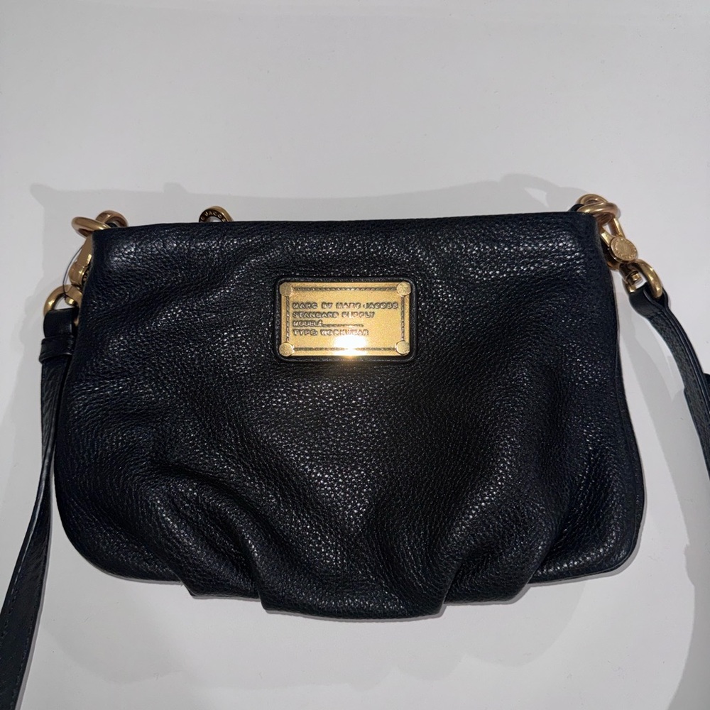 Marc Jacobs Black Leather Clutch with Gold Accents